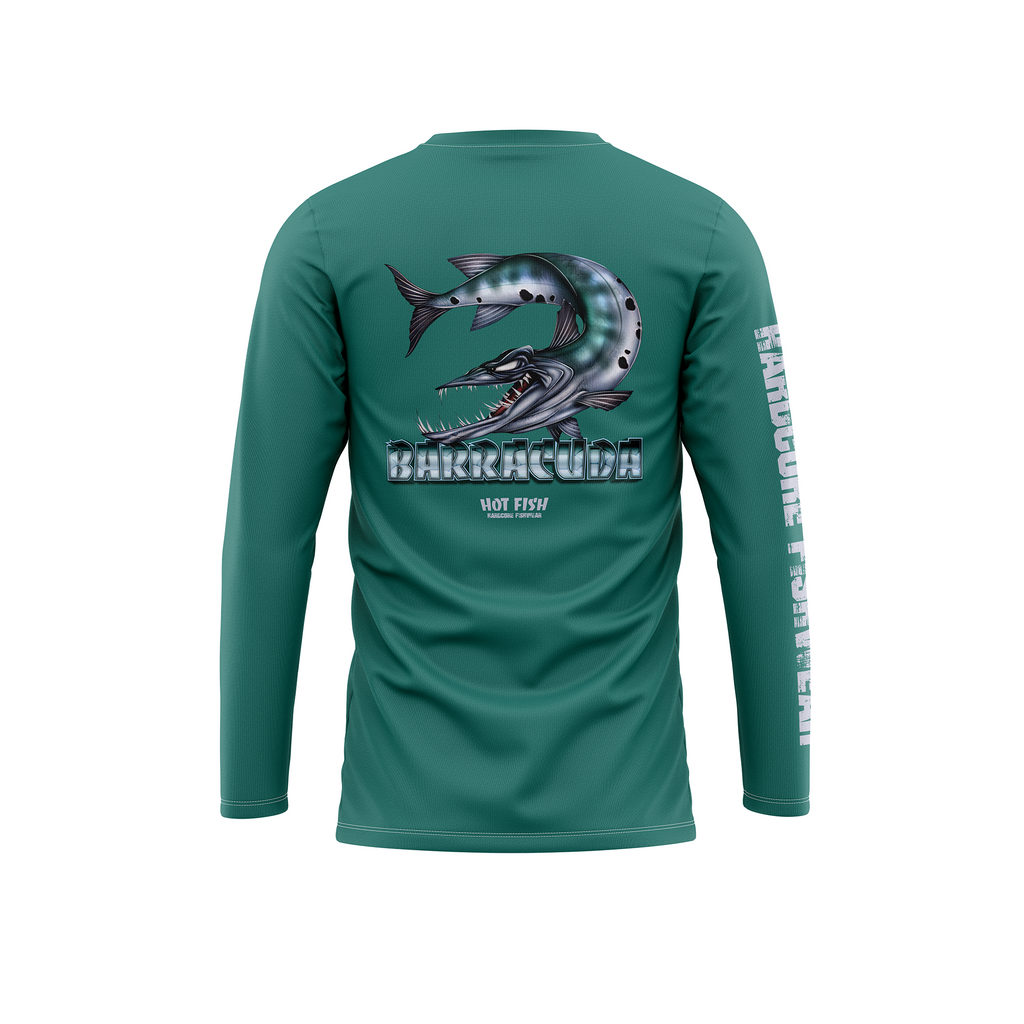 HOT FISH BARRACUDA - Men’s Long Sleeve Fishing Shirt – UPF Protection - Green - back
