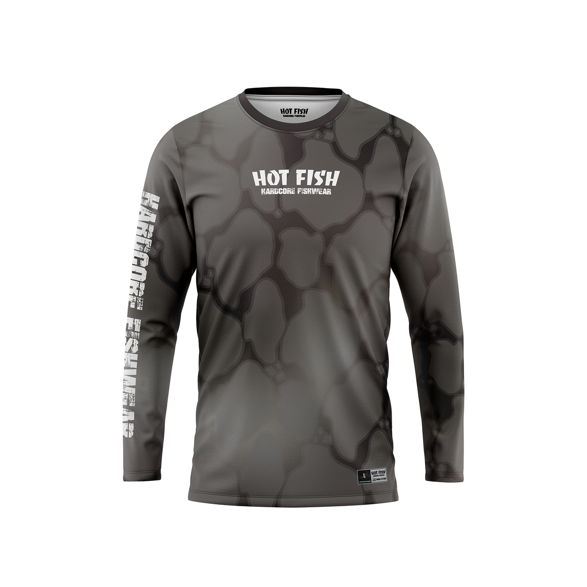 HOT FISH BLACK SEE BASS - Men’s Long Sleeve Fishing Shirt – UPF Protection - Gray - front