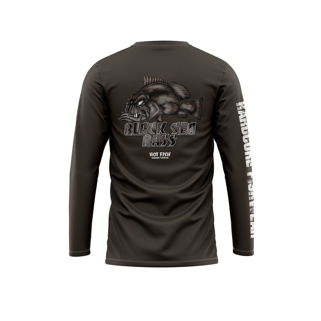 HOT FISH BLACK SEE BASS - Men’s Long Sleeve Fishing Shirt – UPF Protection - Black - back