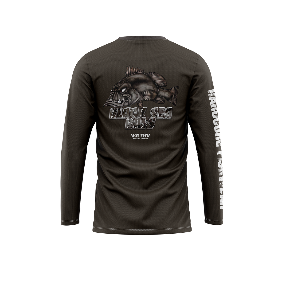 HOT FISH BLACK SEE BASS - Men’s Long Sleeve Fishing Shirt – UPF Protection - Black - back