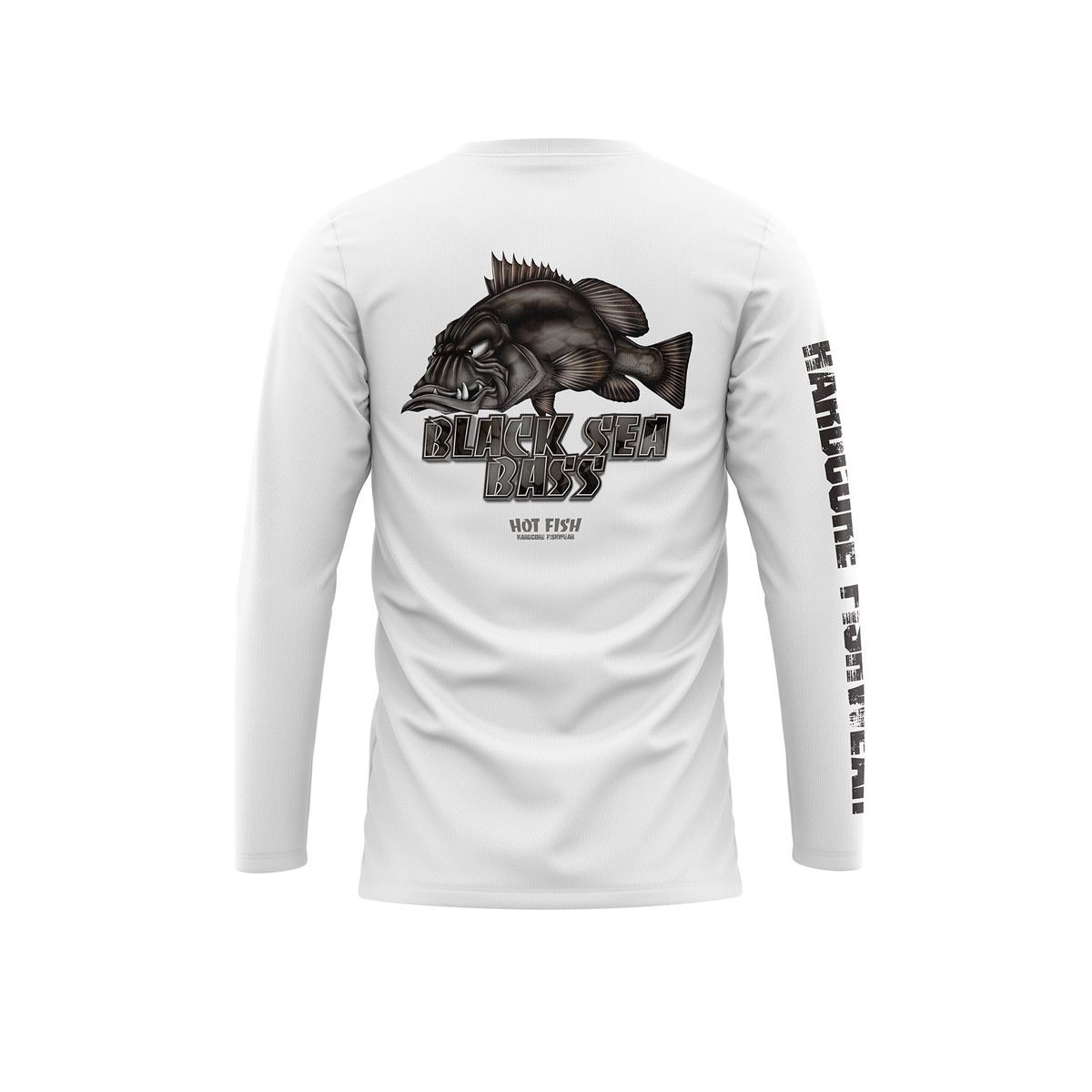 HOT FISH BLACK SEE BASS - Men’s Long Sleeve Fishing Shirt – UPF Protection - White - back