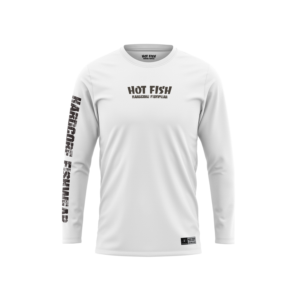 HOT FISH BLACK SEE BASS - Men’s Long Sleeve Fishing Shirt – UPF Protection - White - front