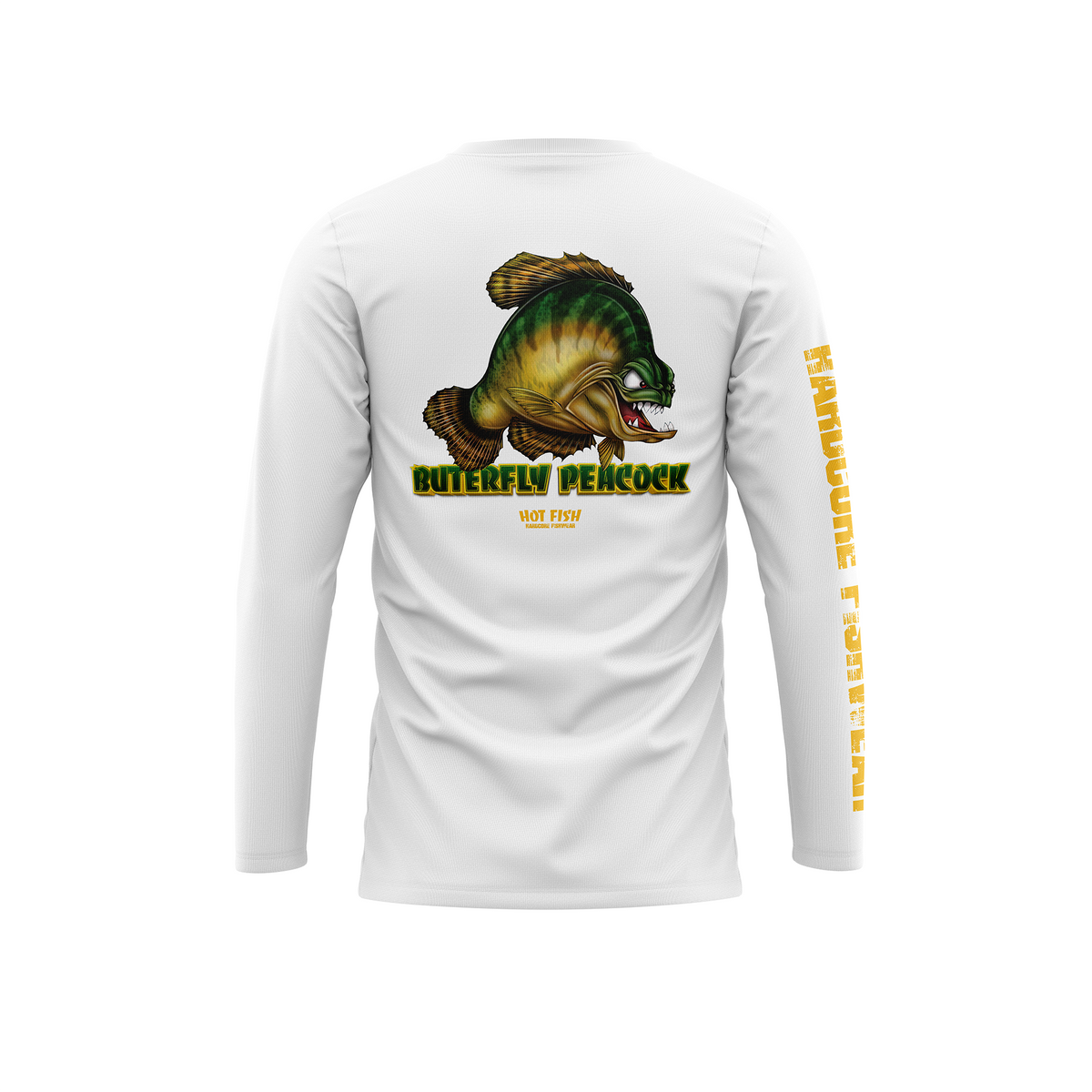 HOT FISH BUTERFLY - Men’s Long Sleeve Fishing Shirt – UPF Protection - White - back