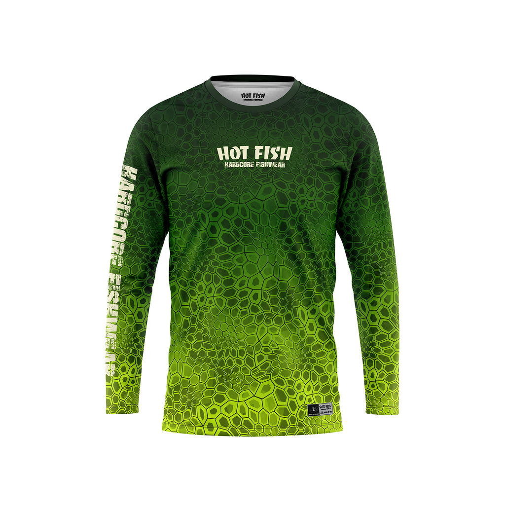HOT FISH EEL - Men’s Long Sleeve Fishing Shirt – UPF Protection - Green - front