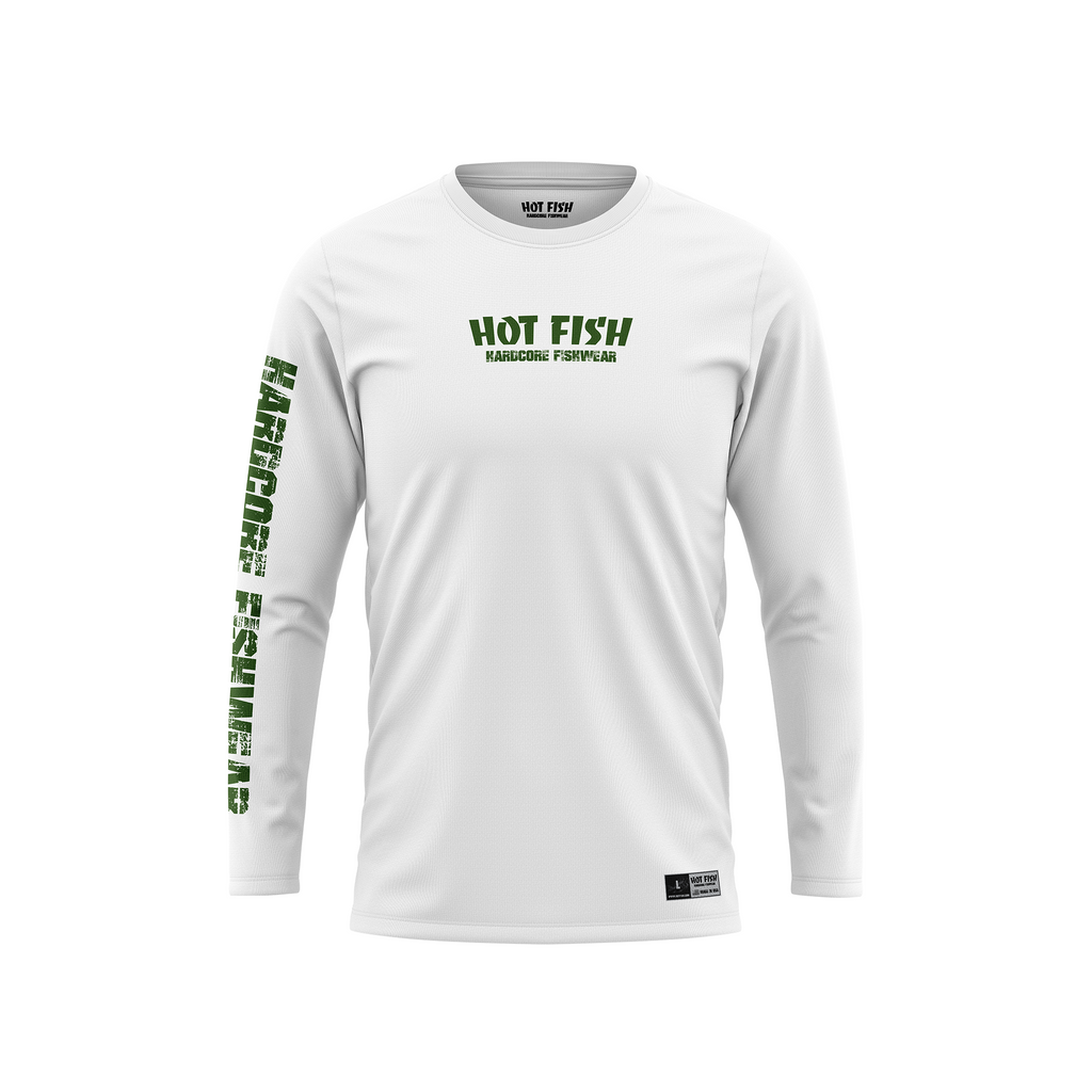HOT FISH EEL - Men’s Long Sleeve Fishing Shirt – UPF Protection - White - front