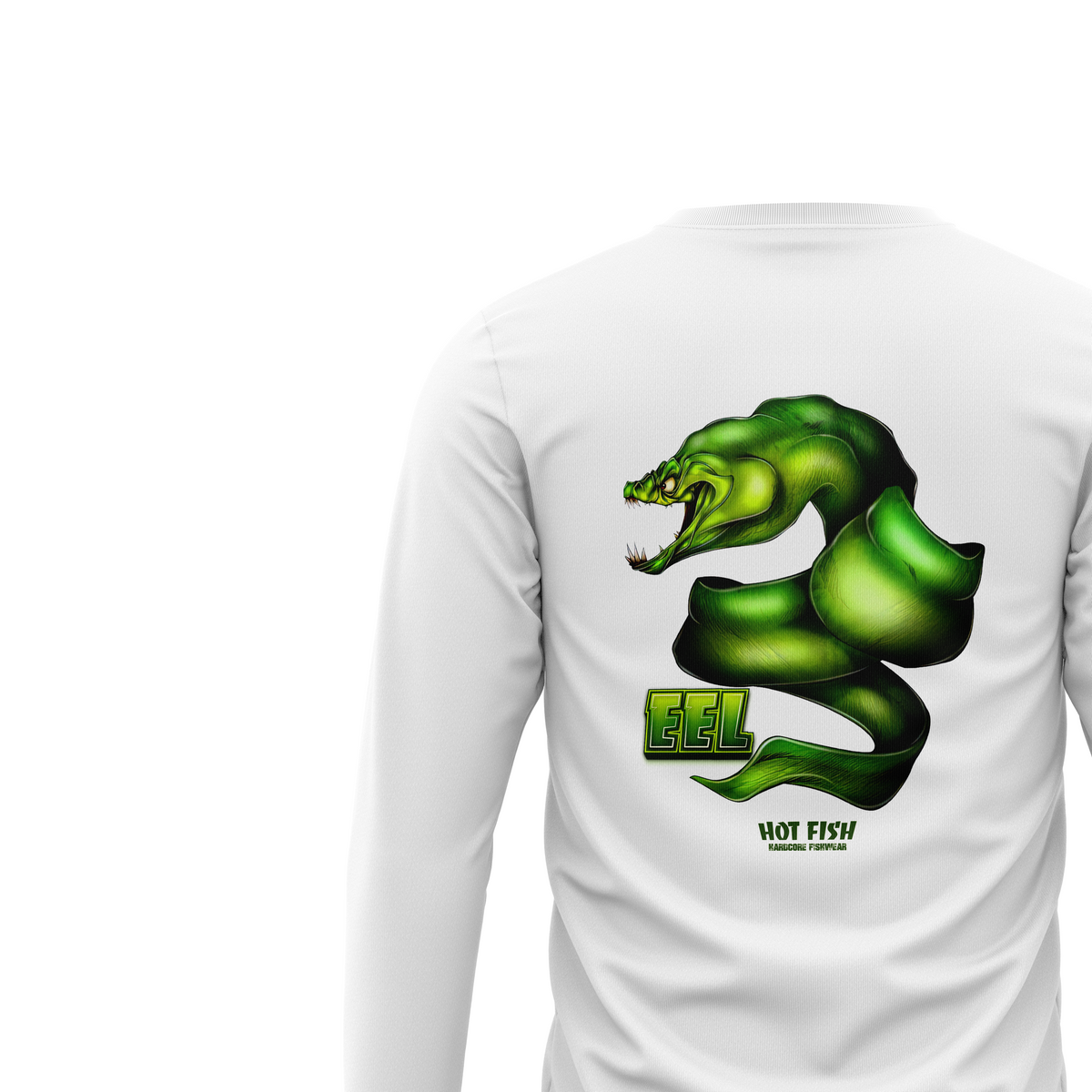 HOT FISH EEL - Men’s Long Sleeve Fishing Shirt – UPF Protection - White - back