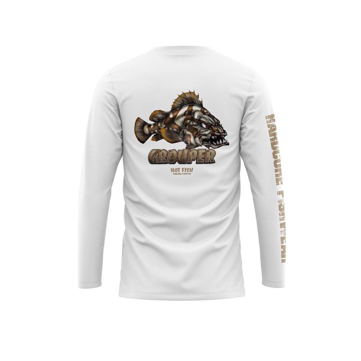 HOT FISH GROUPER - Men’s Long Sleeve Fishing Shirt – UPF Protection - White - back