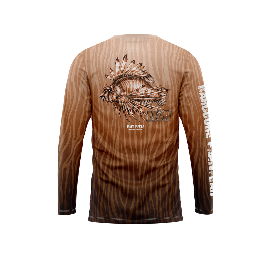 HOT FISH LION - Men’s Long Sleeve Fishing Shirt – UPF Protection - Brown - back
