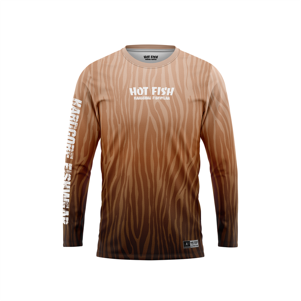 HOT FISH LION - Men’s Long Sleeve Fishing Shirt – UPF Protection - Brown - front