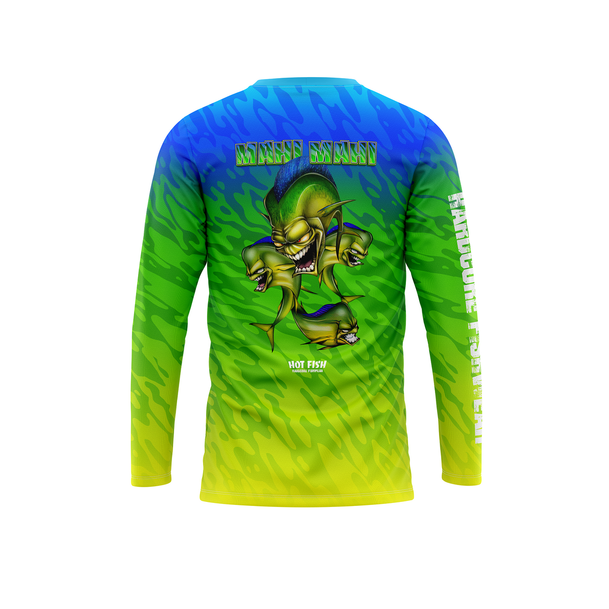 HOT FISH MAHI MAHI - Men’s Long Sleeve Fishing Shirt – UPF Protection - Green - back