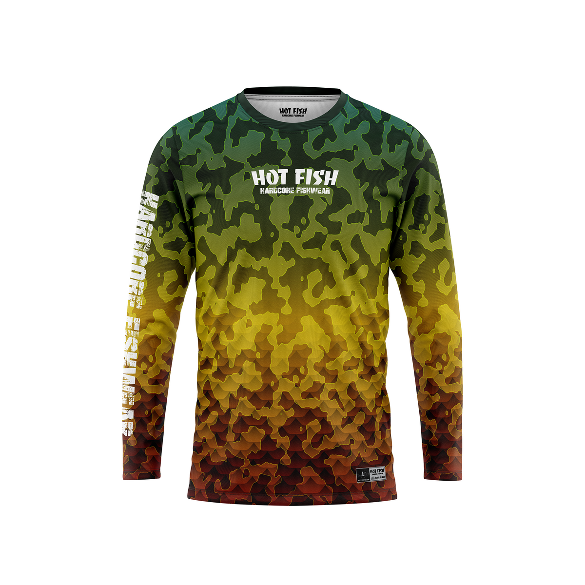 HOT FISH PEACOCK BASS - Men’s Long Sleeve Fishing Shirt – UPF Protection - Green - front