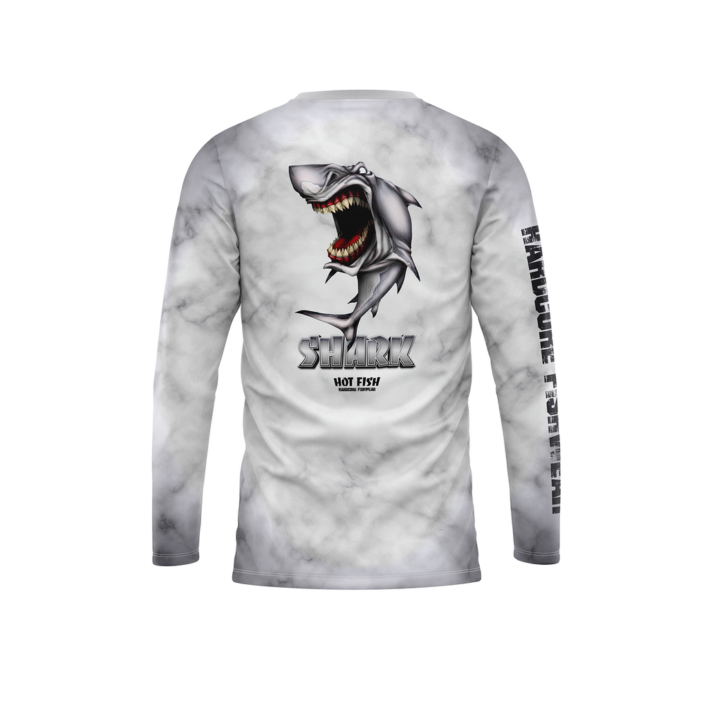 HOT FISH SHARK - Men’s Long Sleeve Fishing Shirt – UPF Protection - Gray - back