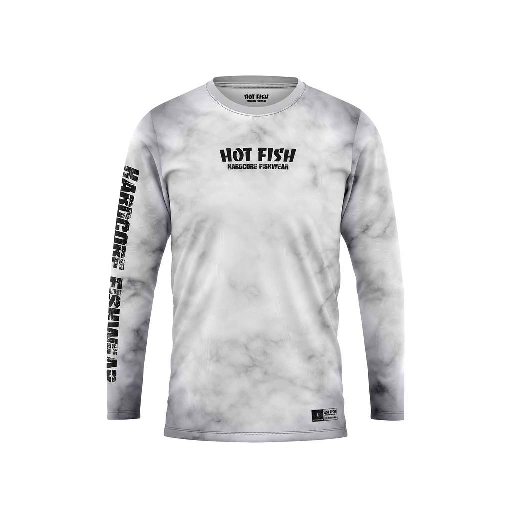 HOT FISH SHARK - Men’s Long Sleeve Fishing Shirt – UPF Protection - Gray - front