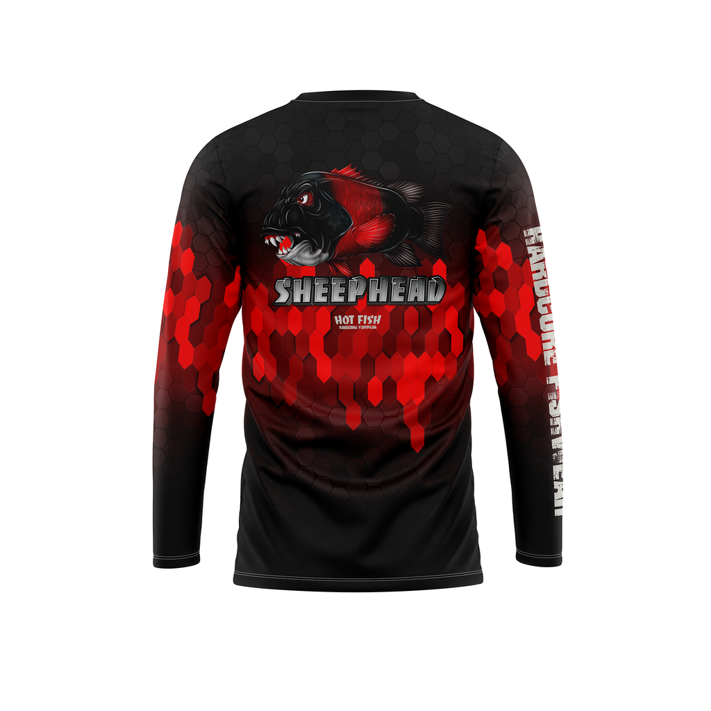 HOT FISH SHEEPHEAD - Men’s Long Sleeve Fishing Shirt – UPF Protection - Black - back