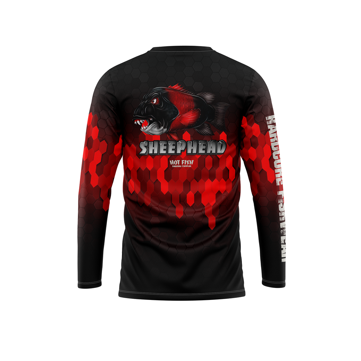 HOT FISH SHEEPHEAD - Men’s Long Sleeve Fishing Shirt – UPF Protection - Black - back