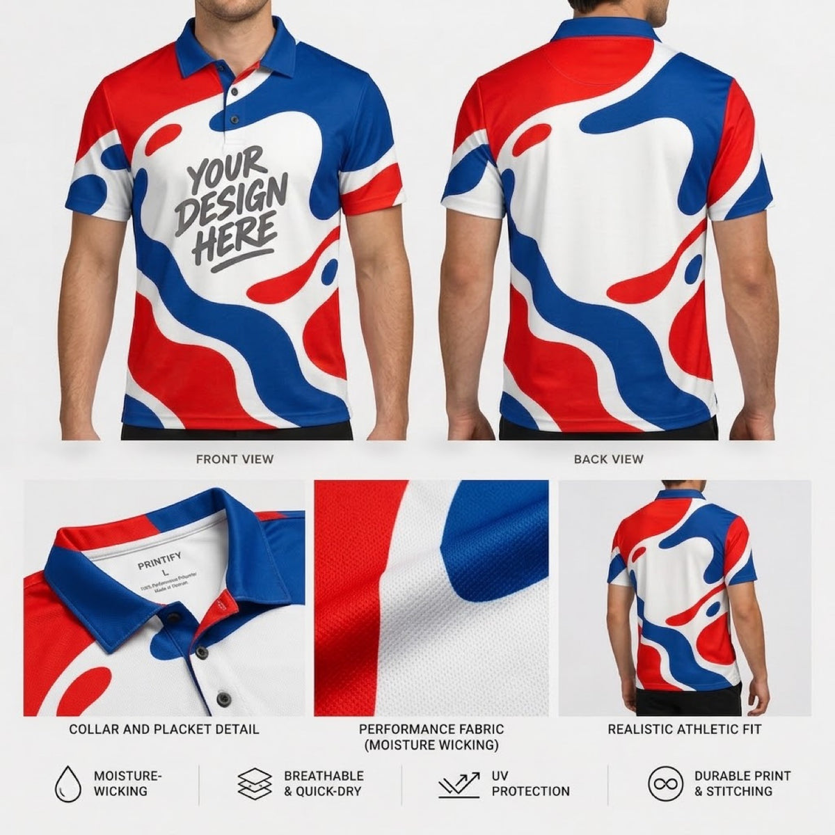 Custom Polo Shirt Personalized Mens Sublimation Golf Polo All Over Print, Athlet