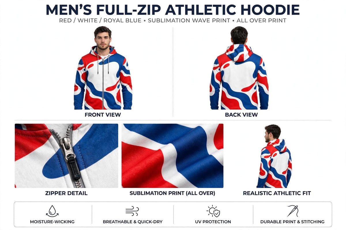 Custom Zip Up Hoodie Personalized Mens Full Zip Sublimation Hoodie All Over Prin