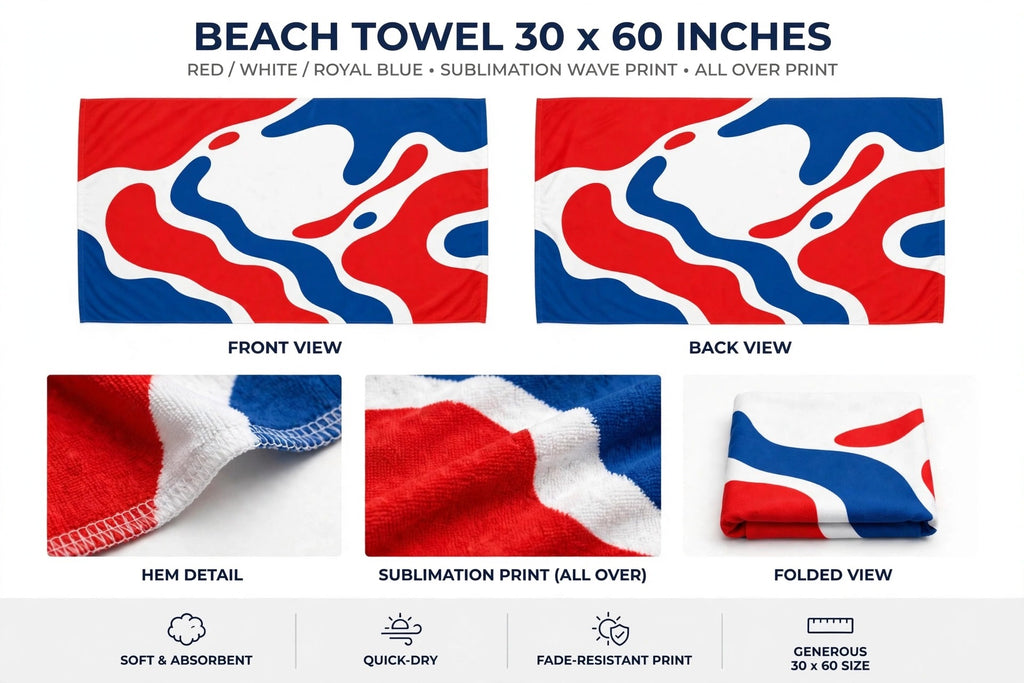 Custom Beach Towel Personalized 30x60 Large Pool Towel Sublimation All Over Prin